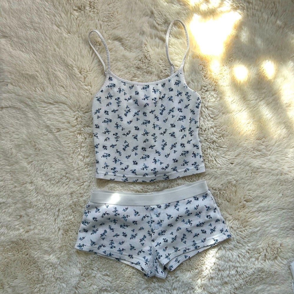 Edikted White and Blue Pajama Set Intimates & Sleepwear